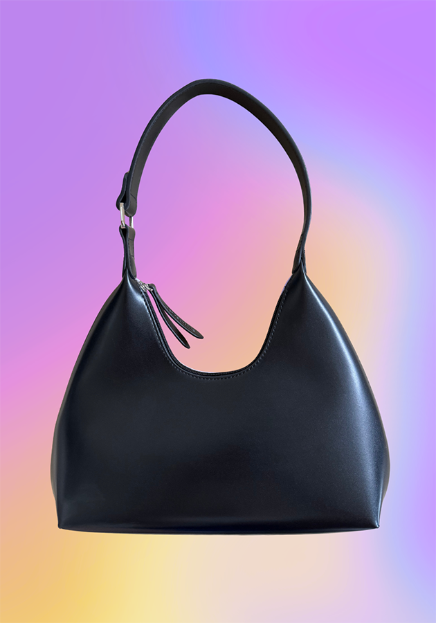 Back view of Moon Magic handbag showing smooth black vegan leather.
